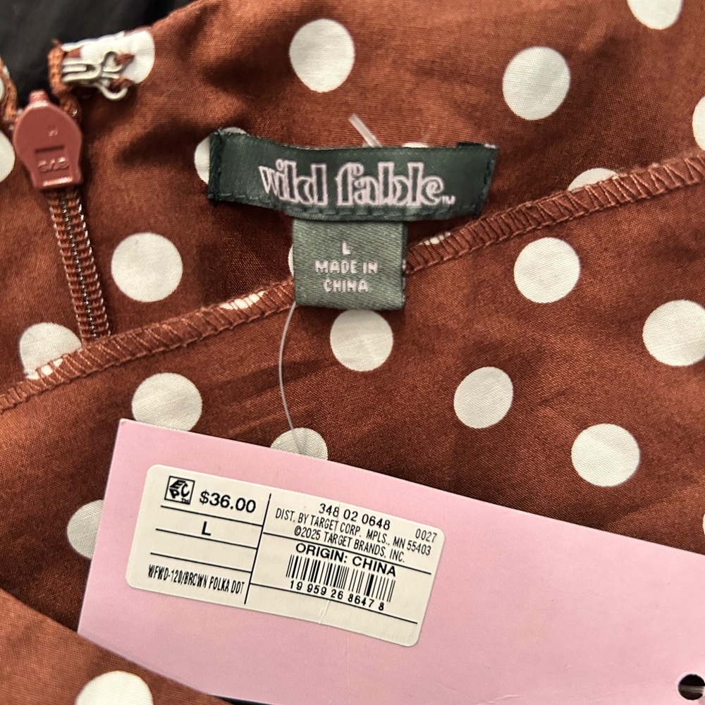wild fable Brown Polka Dot Midi Dress with White Accents - Picture 3 of 3